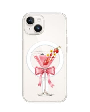 Etui do iPhone 14 Plus z MagSafe przeźroczyste, silikonowe Flexi, Paradise, Strawberry Martini