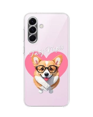 Etui do Samsung Galaxy A57 przeźroczyste, silikonowe Flexi, Puppy Love, pies rasy Corgi