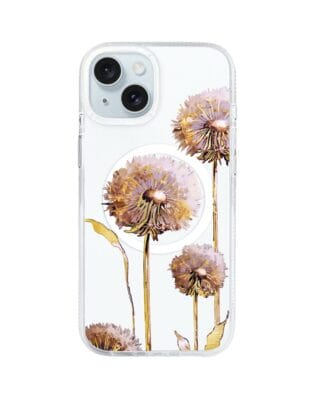 Etui do iPhone 15 z MagSafe przeźroczyste, silikonowe Flexi, Kwiaty, fioletowe dmuchawce