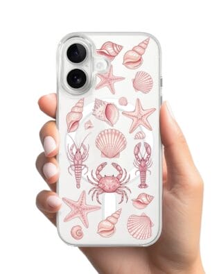 Etui do iPhone 16 Plus z MagSafe przeźroczyste, silikonowe Flexi, Summer Patterns, krewetkowy róż