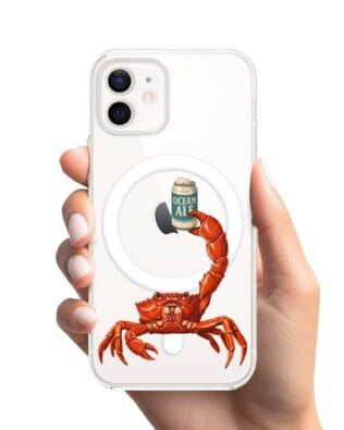 Etui do iPhone 12 Mini z MagSafe przeźroczyste, silikonowe Flexi, Paradise, krab z piwem
