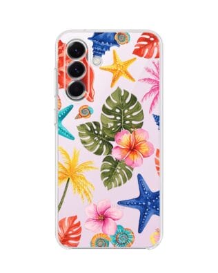 Etui do Samsung Galaxy A57 przeźroczyste, silikonowe Flexi, Summer Patterns, tropikalny wzór