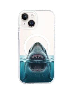 Etui do iPhone 13 z MagSafe przeźroczyste, silikonowe Flexi, Paradise, żarłacz biały