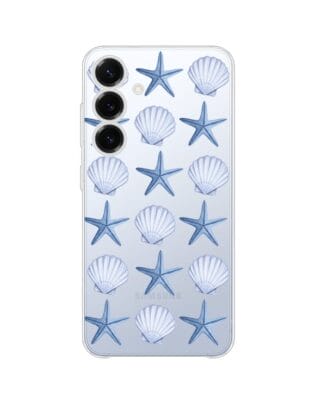 Etui do Samsung Galaxy S25 przeźroczyste, silikonowe Flexi, Summer Patterns, niebieskie rozgwiazdy