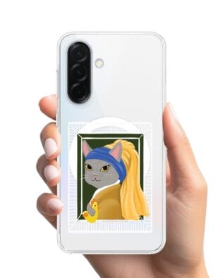 Etui do Samsung Galaxy A37 z MagSafe przeźroczyste, silikonowe Flexi, kotek z kurczakiem