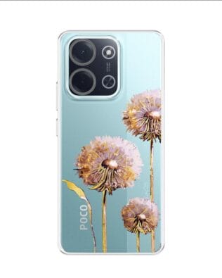 Etui do Xiaomi POCO C85 przeźroczyste, silikonowe Flexi, Kwiaty, fioletowe dmuchawce