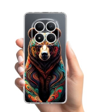 Etui do Xiaomi Redmi Note 15 4G przeźroczyste, silikonowe Flexi, Dzika Mandala, Niedźwiedź