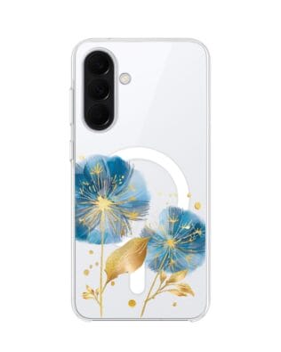 Etui do Samsung Galaxy A37 z MagSafe przeźroczyste, silikonowe Flexi, Kwiaty, niebieskie dmuchawce
