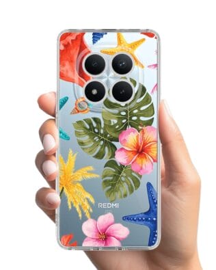 Etui do Xiaomi Redmi Note 15 5G przeźroczyste, silikonowe Flexi, Summer Patterns, tropikalny wzór