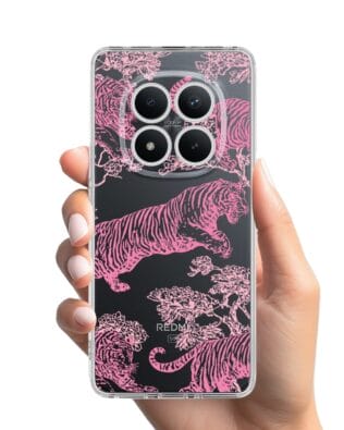 Etui do Xiaomi Redmi Note 15 Pro 4G przeźroczyste, silikonowe Flexi, Mystic, Różowe tygrysy