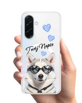 Etui do Samsung Galaxy A37 z MagSafe przeźroczyste, silikonowe Flexi, Puppy Love, pies rasy Husky
