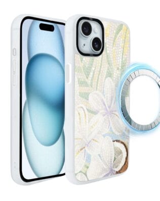Etui do iPhone 15 IBIZU DropGuard Matt z MagSafe, Modern Classics, Biała lilia
