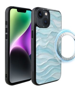 Etui do iPhone 14 Plus IBIZU DropGuard Matt z MagSafe, Aqua Glass, błękitne fale