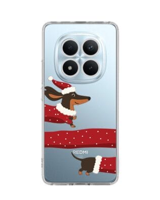 Etui do Xiaomi Redmi Note 15 Pro 4G przeźroczyste, silikonowe Flexi, Przytulne święta, świąteczny jamnik