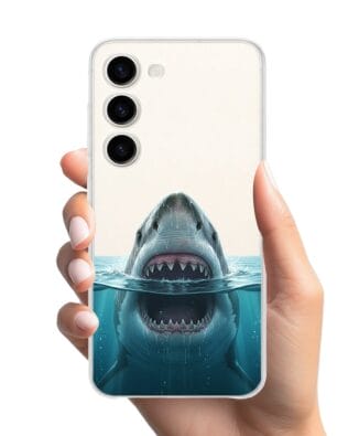 Etui do Samsung Galaxy S23 FE 5G przeźroczyste, silikonowe Flexi, Paradise, żarłacz biały