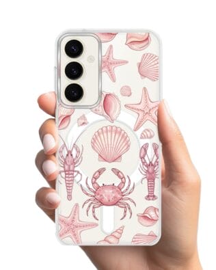 Etui do Samsung Galaxy S23 FE 5G z MagSafe przeźroczyste, silikonowe Flexi, Summer Patterns, krewetkowy róż