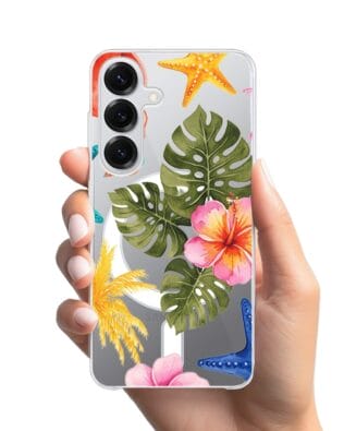 Etui do Samsung Galaxy S25 Plus z MagSafe przeźroczyste, silikonowe Flexi, Summer Patterns, tropikalny wzór