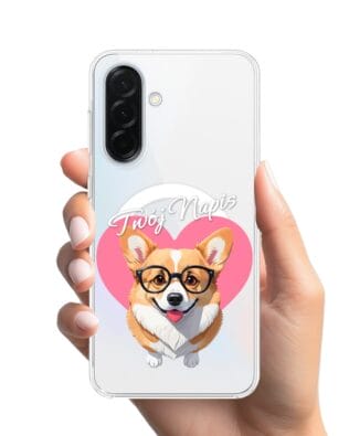 Etui do Samsung Galaxy A37 z MagSafe przeźroczyste, silikonowe Flexi, Puppy Love, pies rasy Corgi