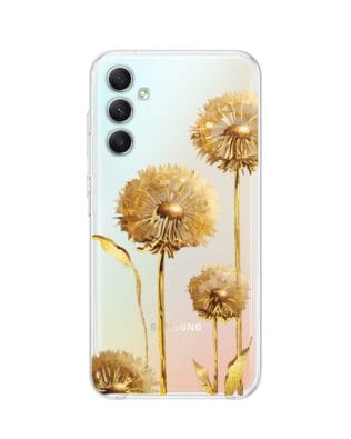 Etui do Samsung Galaxy A34 5G przeźroczyste, silikonowe Flexi, Kwiaty, złote dmuchawce