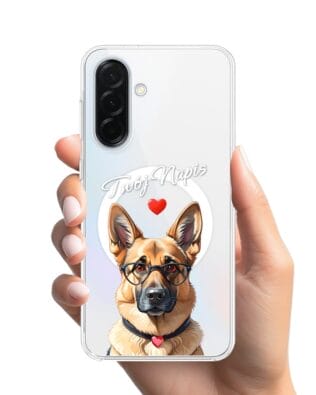 Etui do Samsung Galaxy A37 z MagSafe przeźroczyste, silikonowe Flexi, Puppy Love, pies rasy Owczarek Niemiecki