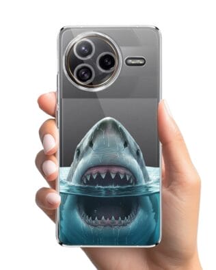 Etui do Xiaomi POCO F7 Ultra przeźroczyste, silikonowe Flexi, Paradise, żarłacz biały