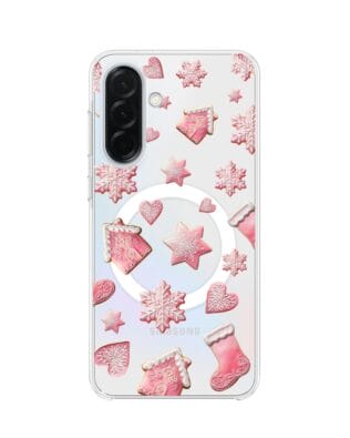 Etui do Samsung Galaxy A37 z MagSafe przeźroczyste, silikonowe Flexi, Przytulne święta, Różowe pierniczki