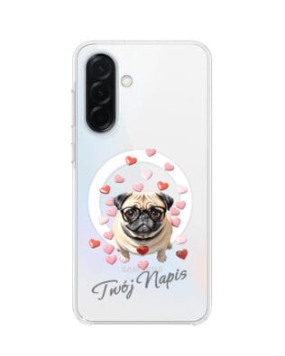 Etui do Samsung Galaxy A37 z MagSafe przeźroczyste, silikonowe Flexi, Puppy Love, pies rasy Mops