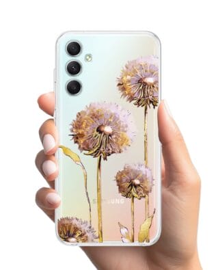 Etui do Samsung Galaxy A34 5G przeźroczyste, silikonowe Flexi, Kwiaty, fioletowe dmuchawce