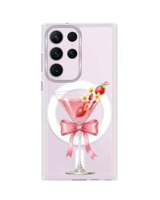 Etui do Samsung Galaxy S23 Ultra z MagSafe przeźroczyste, silikonowe Flexi, Paradise, Strawberry Martini