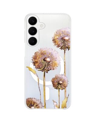 Etui do Samsung Galaxy S25 FE z MagSafe przeźroczyste, silikonowe Flexi, Kwiaty, fioletowe dmuchawce