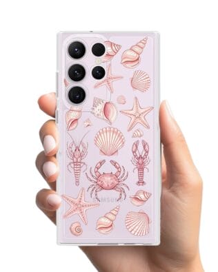 Etui do Samsung Galaxy S23 Ultra przeźroczyste, silikonowe Flexi, Summer Patterns, krewetkowy róż