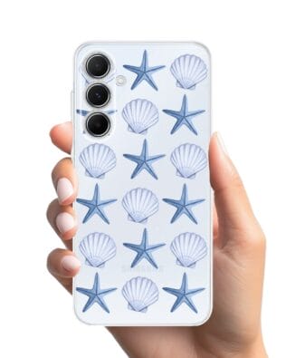 Etui do Samsung Galaxy A55 5G przeźroczyste, silikonowe Flexi, Summer Patterns, niebieskie rozgwiazdy