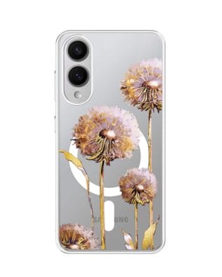 Etui do Samsung Galaxy S25 Edge z MagSafe przeźroczyste, silikonowe Flexi, Kwiaty, fioletowe dmuchawce