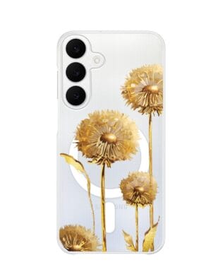 Etui do Samsung Galaxy S25 FE z MagSafe przeźroczyste, silikonowe Flexi, Kwiaty, złote dmuchawce