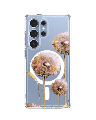 Etui do Samsung Galaxy S25 Ultra z MagSafe przeźroczyste, silikonowe Flexi, Kwiaty, fioletowe dmuchawce