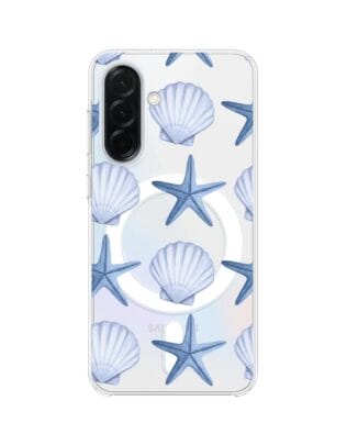 Etui do Samsung Galaxy A36 5G z MagSafe przeźroczyste, silikonowe Flexi, Summer Patterns, niebieskie rozgwiazdy