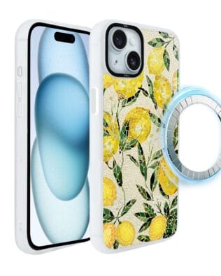 Etui do iPhone 15 IBIZU DropGuard Matt z MagSafe, Modern Classics, Cytrynowe gaje