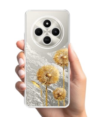 Etui do Xiaomi POCO C75 przeźroczyste, silikonowe Flexi, Kwiaty, złote dmuchawce