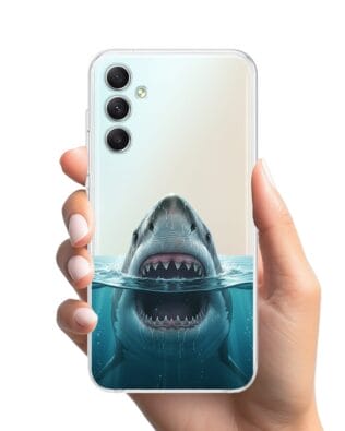 Etui do Samsung Galaxy A34 5G przeźroczyste, silikonowe Flexi, Paradise, żarłacz biały