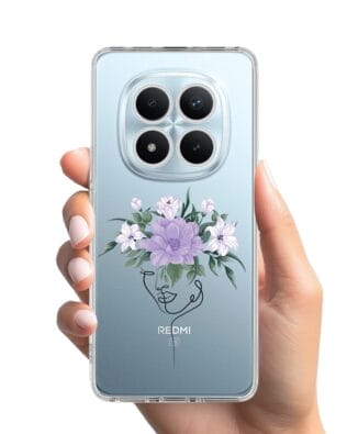 Etui do Xiaomi Redmi Note 15 Pro 5G przeźroczyste, silikonowe Flexi, kobieta z Kwiatami