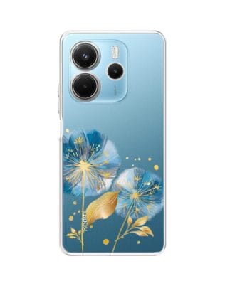 Etui do Xiaomi Redmi Note 14 5G przeźroczyste, silikonowe Flexi, Kwiaty, niebieskie dmuchawce