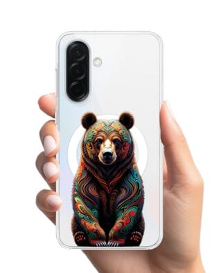 Etui do Samsung Galaxy A37 z MagSafe przeźroczyste, silikonowe Flexi, Dzika Mandala, Niedźwiedź