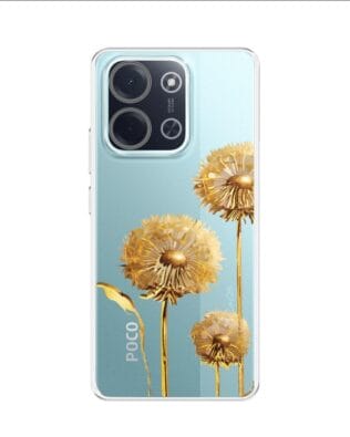Etui do Xiaomi POCO C85 przeźroczyste, silikonowe Flexi, Kwiaty, złote dmuchawce