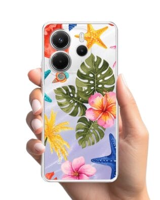 Etui do Xiaomi Redmi Note 14 5G przeźroczyste, silikonowe Flexi, Summer Patterns, tropikalny wzór