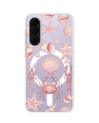 Etui do Samsung Galaxy A57 z MagSafe przeźroczyste, silikonowe Flexi, Summer Patterns, krewetkowy róż