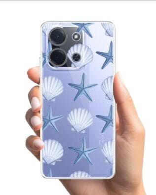 Etui do Xiaomi POCO C85 przeźroczyste, silikonowe Flexi, Summer Patterns, niebieskie rozgwiazdy