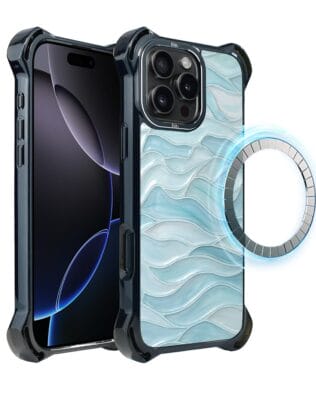Etui do iPhone 16 Pro IBIZU DropGuard Ultra z MagSafe, Aqua Glass, błękitne fale
