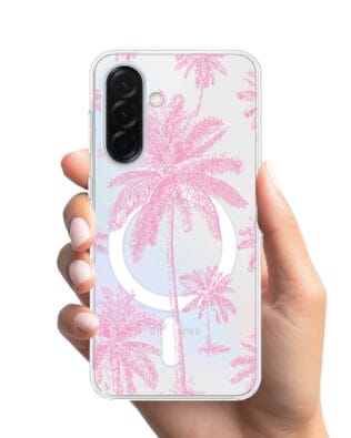 Etui do Samsung Galaxy A37 z MagSafe przeźroczyste, silikonowe Flexi, Mystic, Różowe palmy