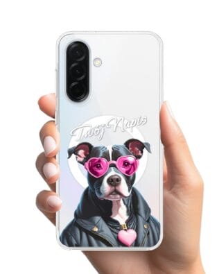 Etui do Samsung Galaxy A37 z MagSafe przeźroczyste, silikonowe Flexi, Puppy Love, pies rasy Amstaff