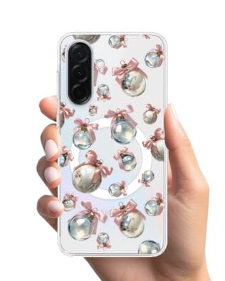 Etui do Samsung Galaxy A37 z MagSafe przeźroczyste, silikonowe Flexi, Przytulne święta, Pastelowe bombki